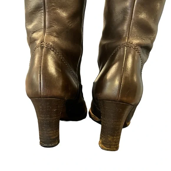Ralph Lauren Blue Label Italian Leather Heeled Tall Zipper Boots Sz 7 Brown - Picture 5 of 16